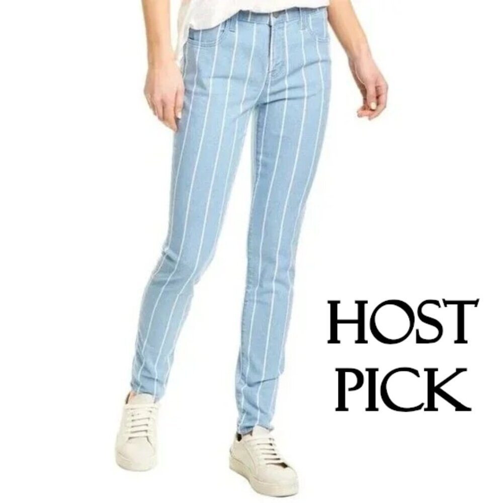 Nwt J Brand Blue & White Stripe High Rise Skinny Jeans, 25